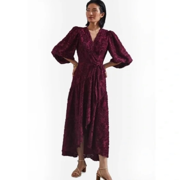 Hutch x Anthropologie Rosa Floral Wrap Maxi Dress Wine Size XS Petite - NWT - Picture 3 of 13